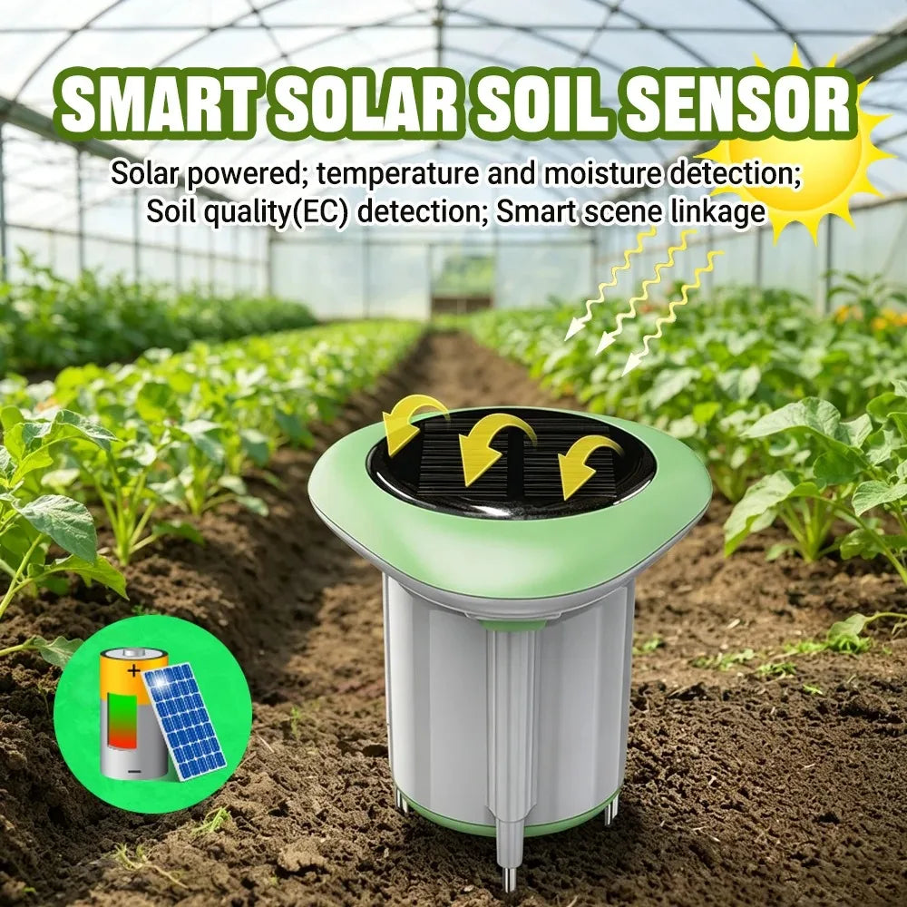 Smart WiFi Solar Soil Tester Moisture Temperature Humidity Sensor Meter Tuya APP Timer Monitor with Battery for Garden Lawn Peaceful Pleasures Health and Wellness