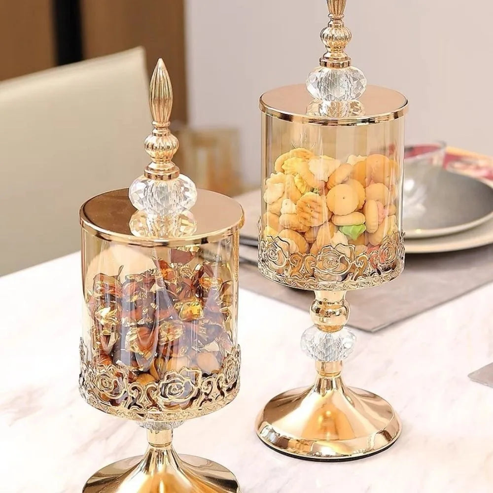 European Crystal Glass Candy Jar | Gold-Plated Lid Home Decor