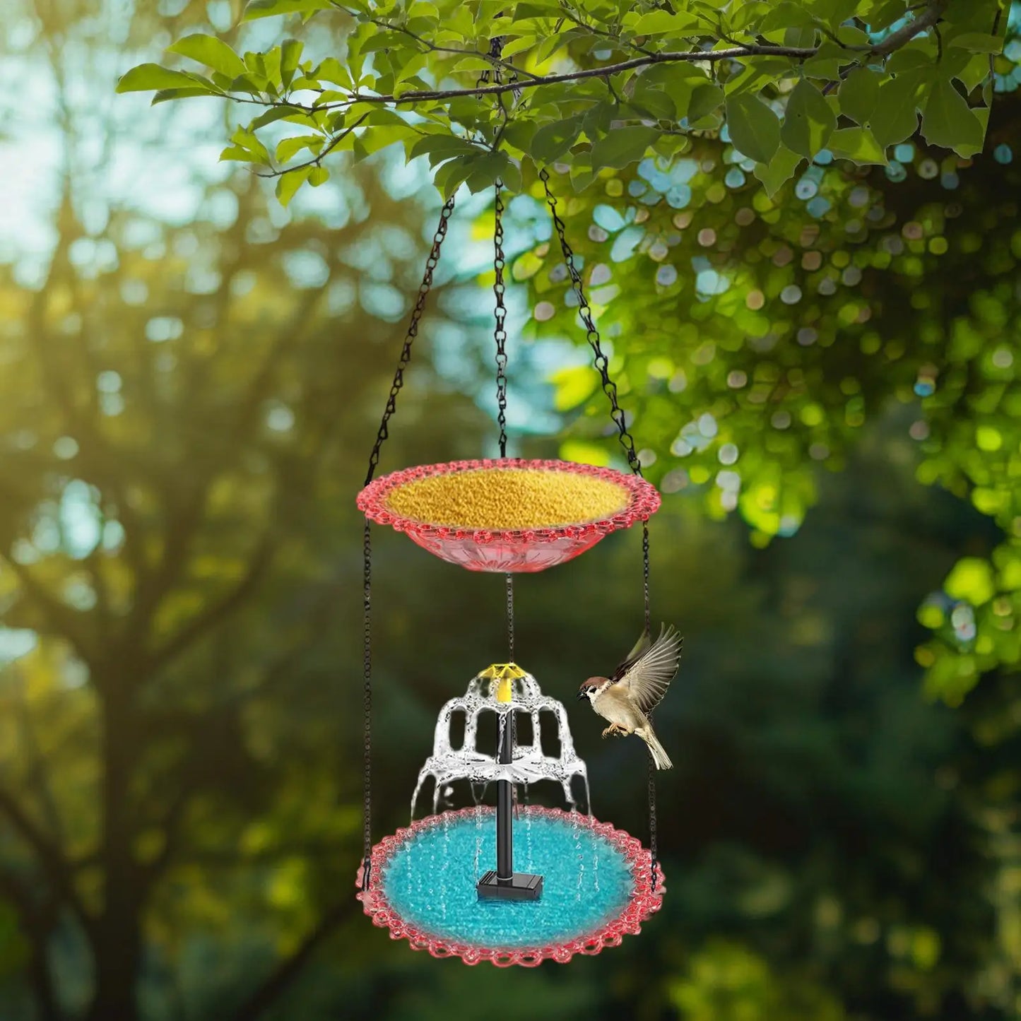Solar Fountain for Bird Bath Solar Pump Foods Bowl Bird Bath Fountain Foods Feeder for Hummingbird Robin Sparrow Terrace Pillars Peaceful Pleasures Health and Wellness