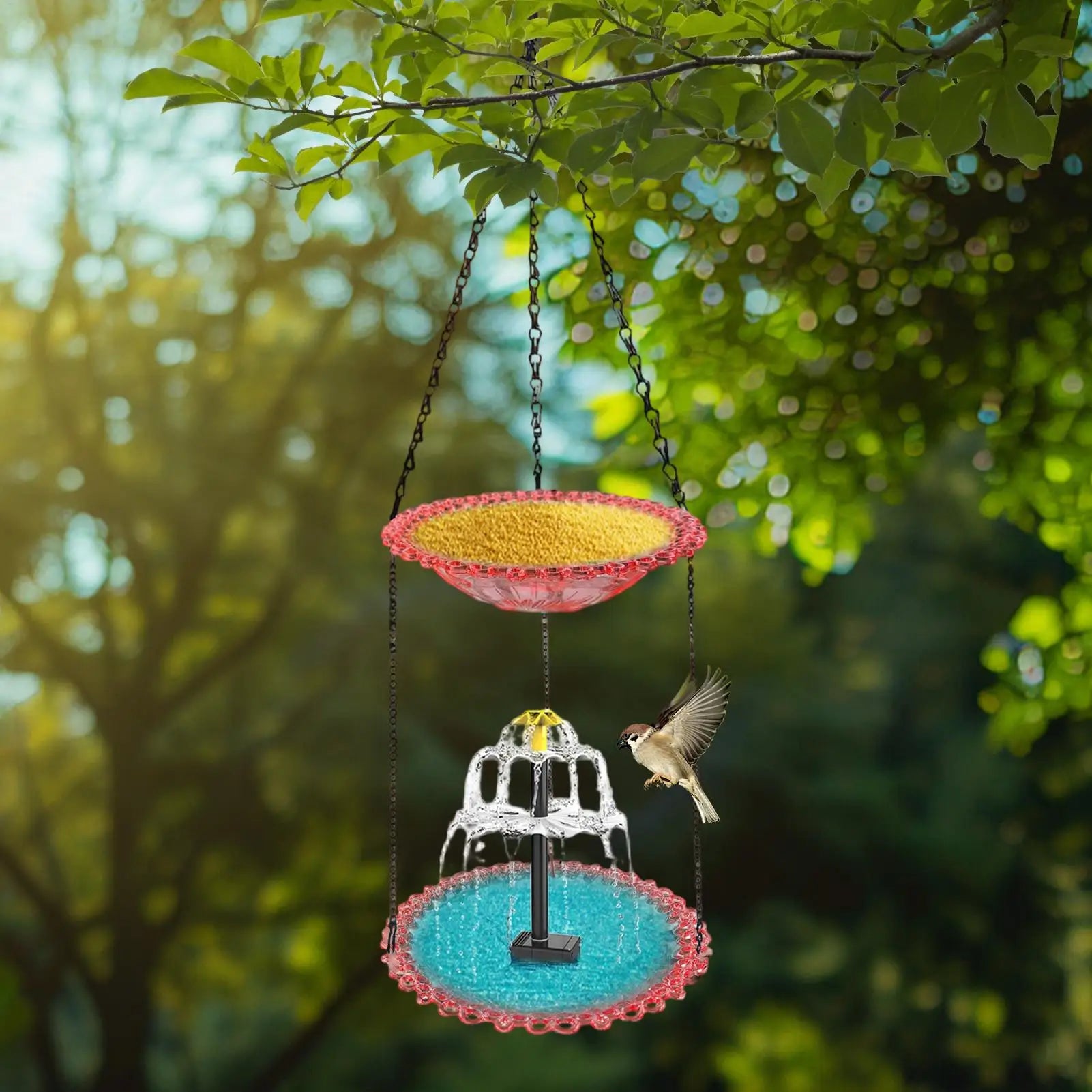 Solar Fountain for Bird Bath Solar Pump Foods Bowl Bird Bath Fountain Foods Feeder for Hummingbird Robin Sparrow Terrace Pillars Peaceful Pleasures Health and Wellness