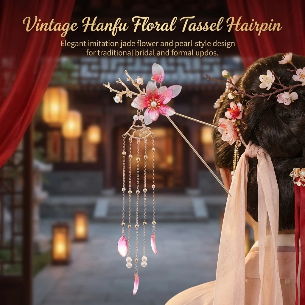 Retro Style Hairpin Set for Hanfu Flower Tassel Hair Accessories Wedding Bun Decoration Peaceful Pleasures Health and Wellness