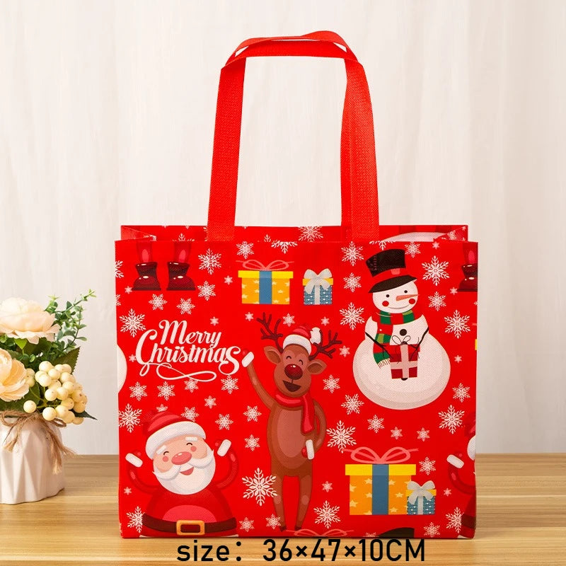 Christmas Gift Bags Santa Snowman Moose Drawstring Goodie Bags