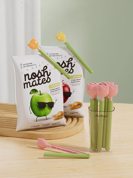 5pcs/set Tulip Sealing Clips with a Storage Box Packaging Clip Storage Box Snack Bag Sealed Moisture-proof Sealing Clip Peaceful Pleasures Health and Wellness
