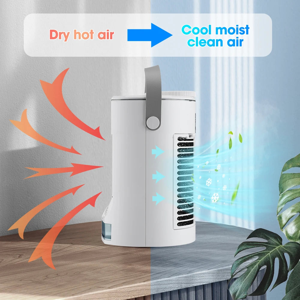 Small Space Air Conditioning for Home Rechargeable Portable Summer Desktop Air Cooler Spray Fan Moist Clean Air for Office Room Peaceful Pleasures Health and Wellness