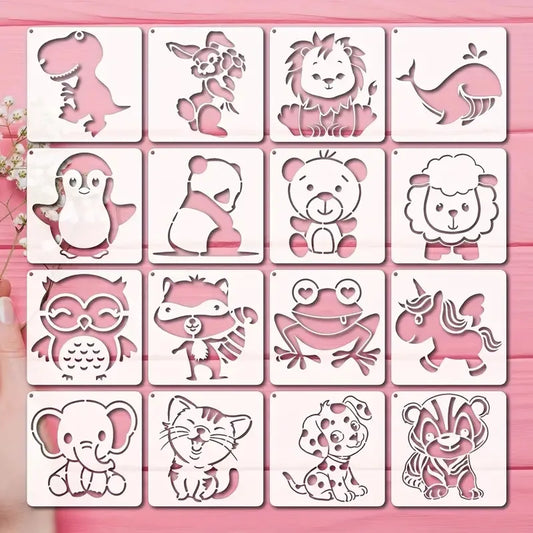 16 Sheets Adorable Cartoon Animal Templates Reusable Stencils Kids Peaceful Pleasures Health and Wellness 16pcs