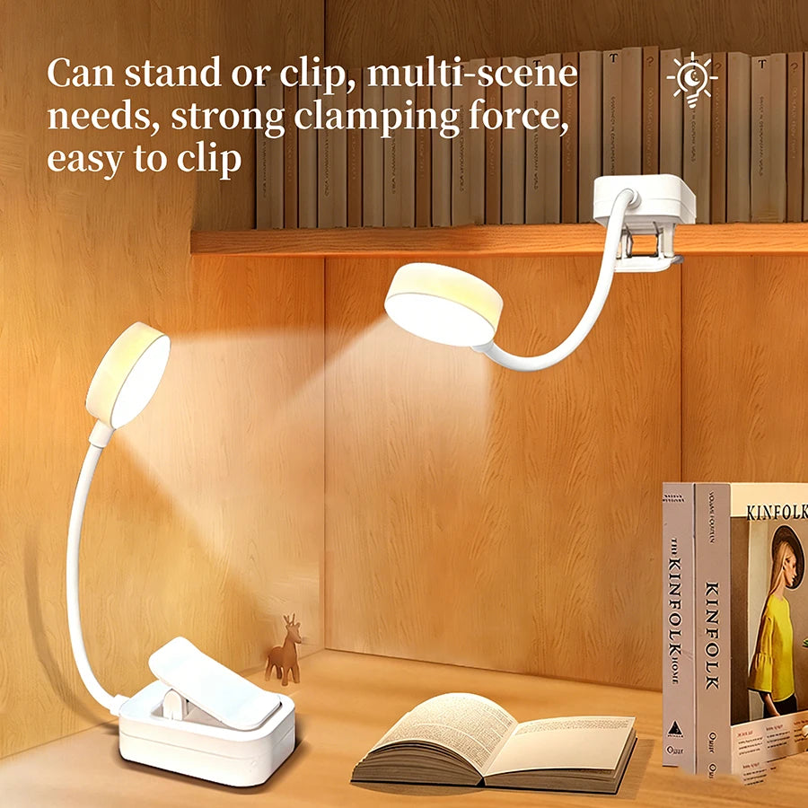 Rechargeable Clip-On Book Lamp Bedside Reading Light 3 Colors Eye Protection Portable Book Night Light Office Study Table Lamp Peaceful Pleasures Health and Wellness