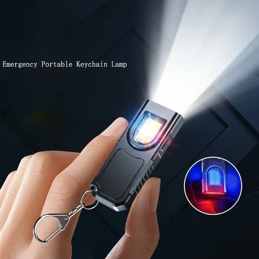 Emergency Portable Keychain Lamp Mini Flashlight Multi-functional Lighting COB Red and Blue Warning Hanging Buckle Lamp Peaceful Pleasures Health and Wellness