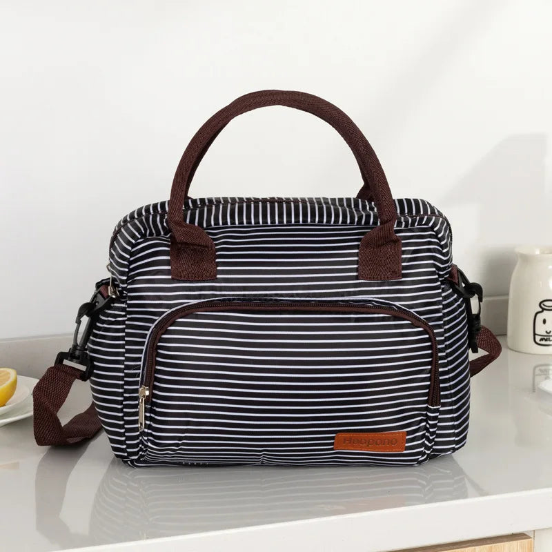 Leopard Print Oxford Cloth Food Insulation Bag Handheld Crossbody Ice Pack for Picnic Travel Food Preservation Storage Peaceful Pleasures Health and Wellness stripe