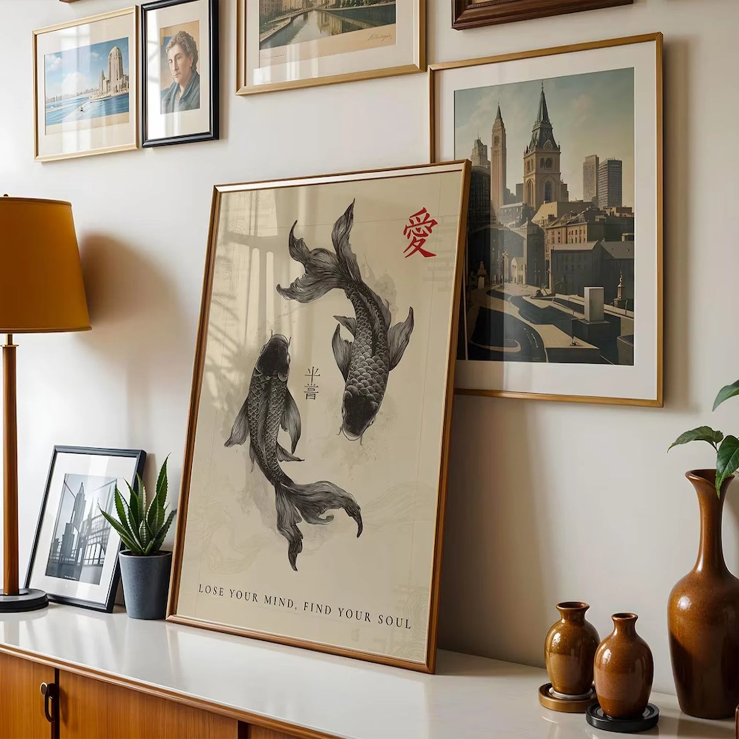 Retro Japanese Koi Fish Canvas Wall Art Print | Home Décor