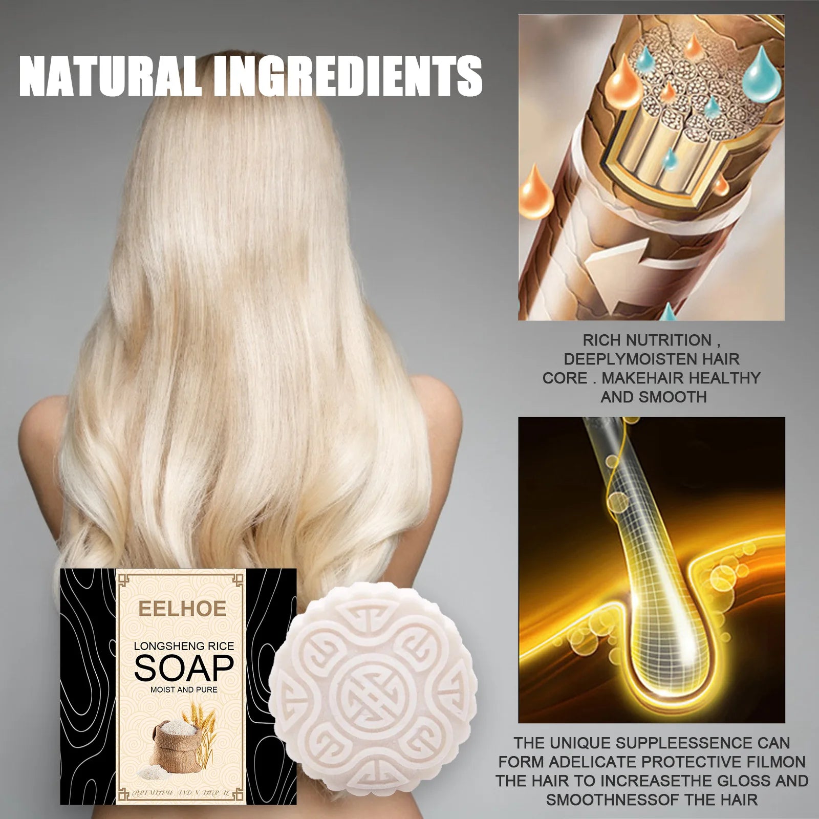 EELHOE Rice Soap Shampoo Bar for Hair Growth Care Peaceful Pleasures Health and Wellness