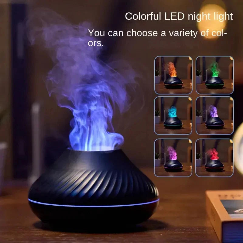 Flame Aroma Diffuser Humidifier With Colorful Essential Oil Diffuser 7 Color LED Light Portable Desktop Air Humidifier Peaceful Pleasures Health and Wellness