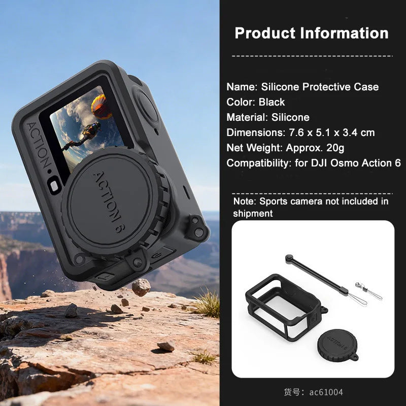 Silicone Protective Cover Case For Dji Osmo Action6 Camera With Lens Cap&Lanyard For Dji Osmo Action6 Accessories Easy Operation Peaceful Pleasures Health and Wellness