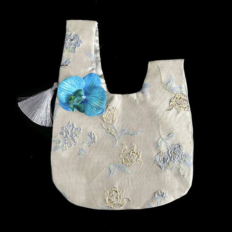 Orchid Tassel Faux Silk Jacquard Handbag | Chinese Retro Style