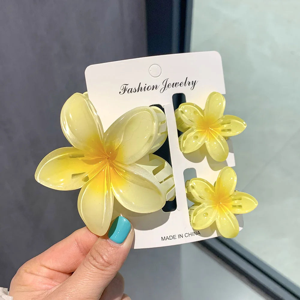 3-Pack Hawaiian Plumeria Flower Hair Claw Clips | Gradient Set