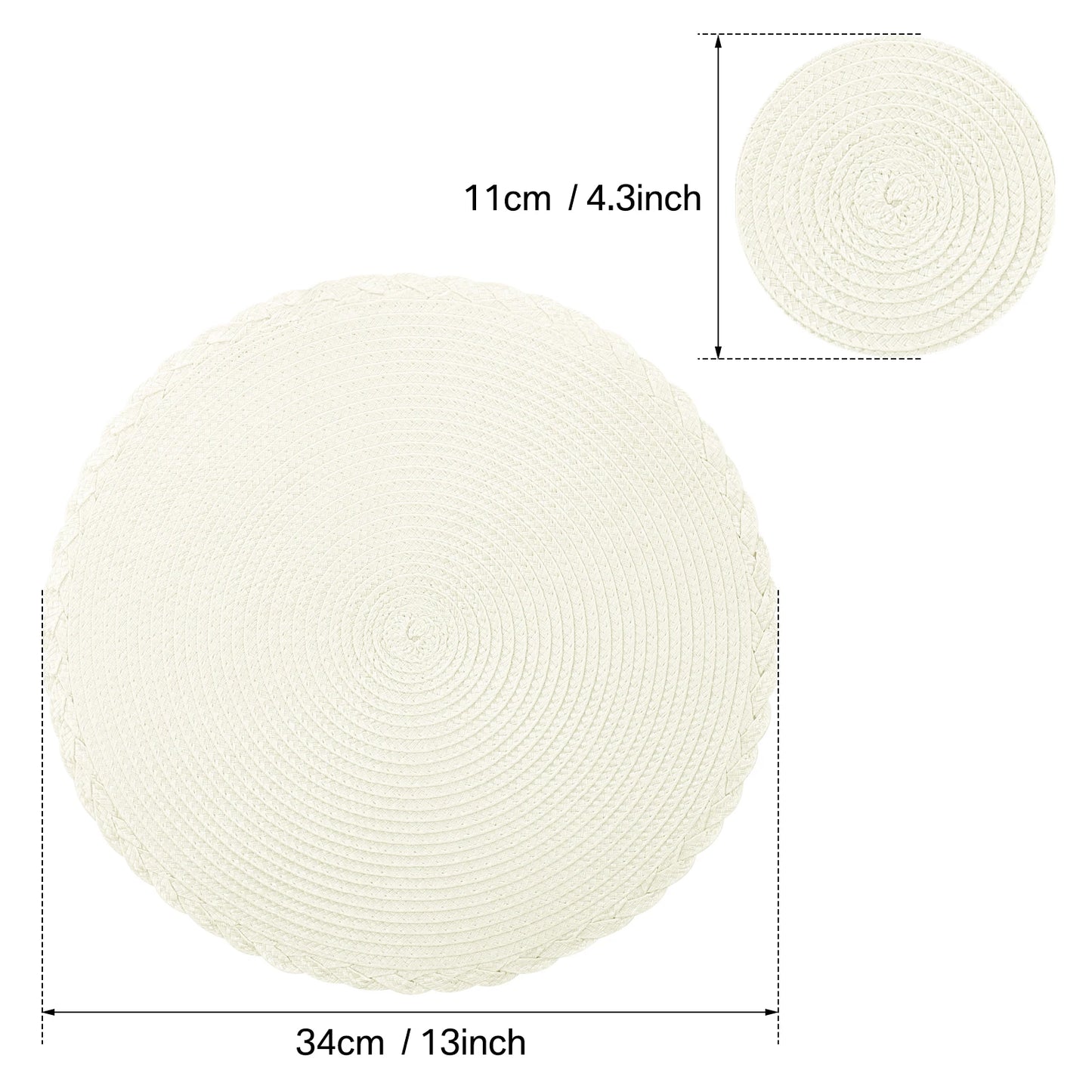33.5CM Round Placemats Set of 6 Small Circle PP Place Mats Washable Table Mats for Dining Table Woven Heat Resistant Placemats Peaceful Pleasures Health and Wellness B Beige Set of 6