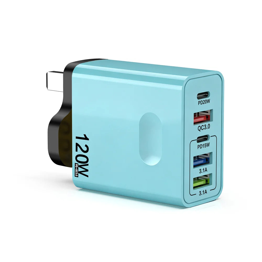 120W 5-Port USB-C PD Fast Charger | Quick Charge 3.0