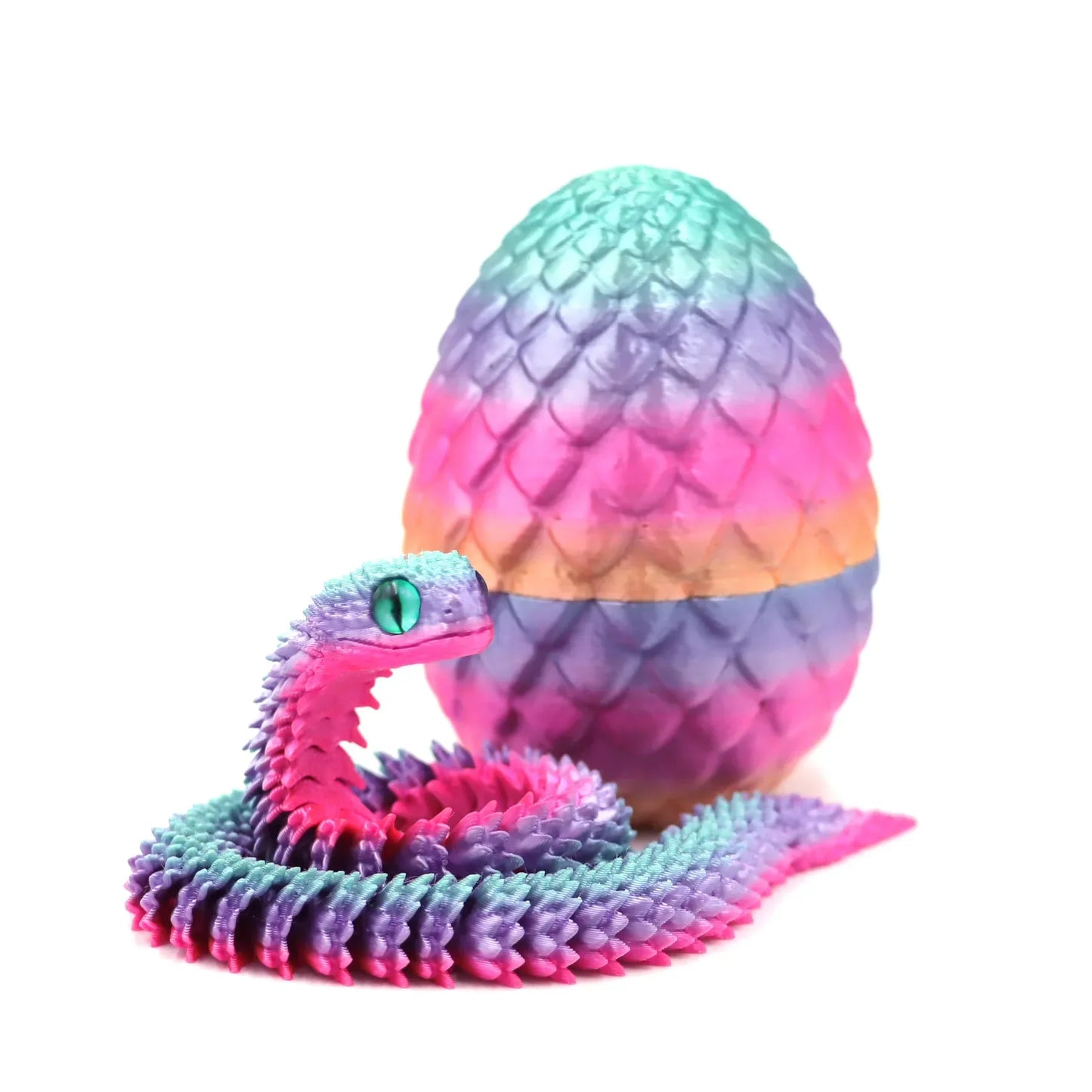 3D Printed Articulated Snake & Egg Figurine | Fidget Toy Decor