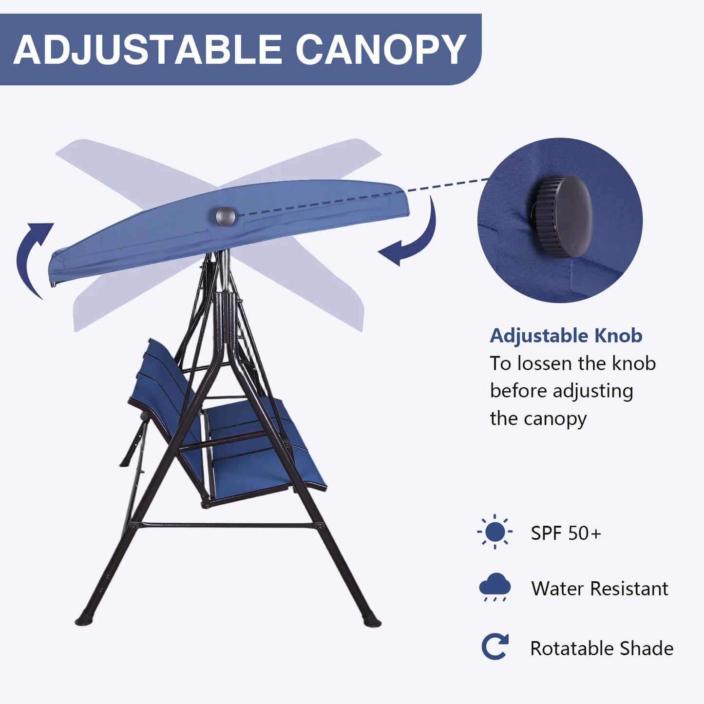 3-Seat Patio Porch Swing with Adjustable Canopy Peaceful Pleasures Health and Wellness