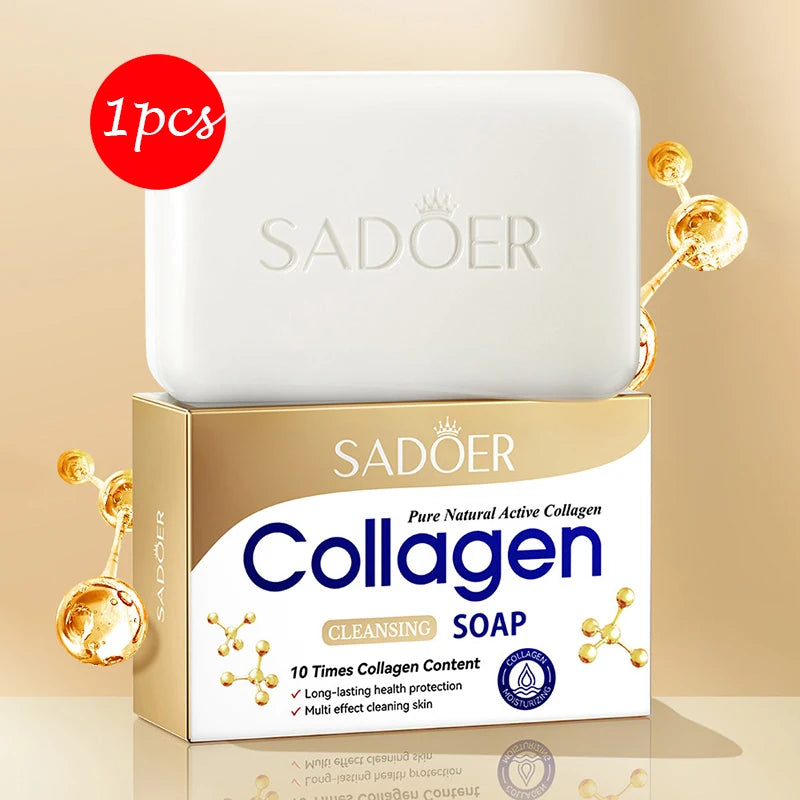 1/2pcs SADOER Collagen Ossein Facial Soap Face Wash Foam Facial Cleanser Moisturizing Oil Control Body Bathing Handmade Soap Peaceful Pleasures Health and Wellness 1pcs