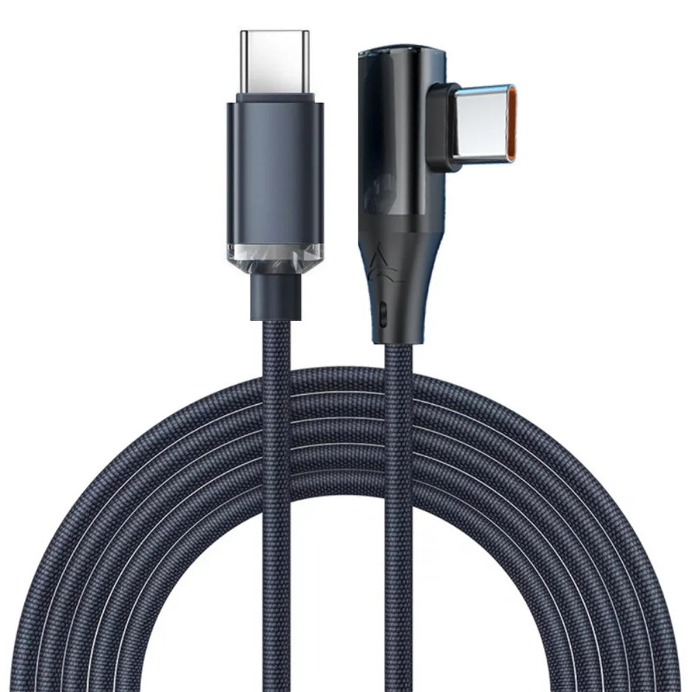 L-Shape Right Angle USB-C to C Fast Charge Cable 120W PD Nylon High Speed Data Sync Cord For IOS Android Cellphone Laptop Gaming Peaceful Pleasures Health and Wellness black 0.25m
