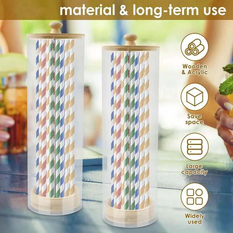 A36T-Multi-Purpose For Home And Office Straw Storage Box Acrylic Straw Storage Bucket Modern Minimalist Wooden Desk Organizer Peaceful Pleasures Health and Wellness
