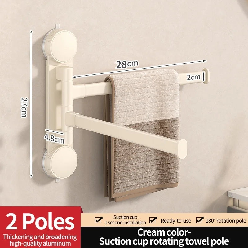 Drill-Free Suction Cup Rotating Towel Rack | Multi-Bar Folding