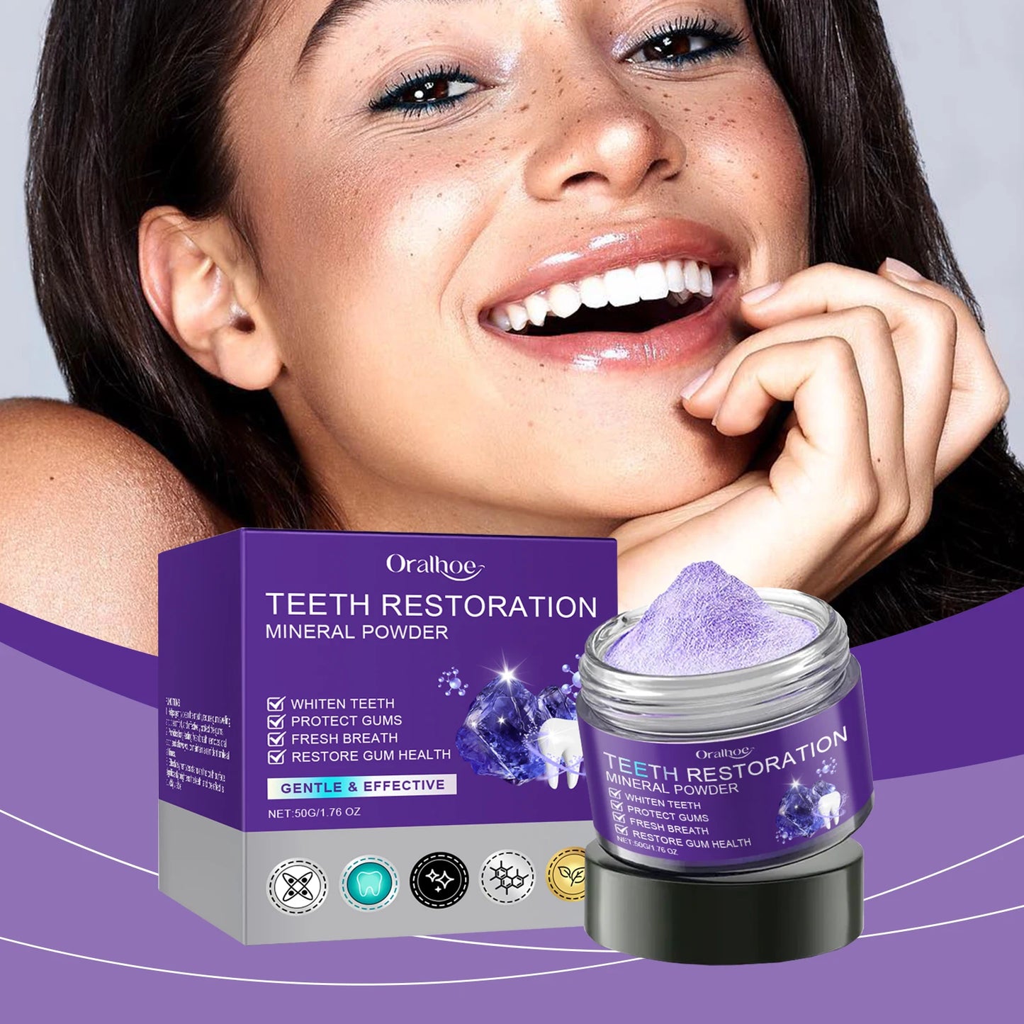 Oralhoe Purple Teeth Whitening Mineral Powder | Stain Remover