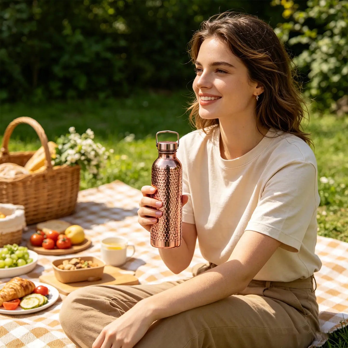 800ML Copper-Plated Stainless Steel Water Bottle | Hammer Pattern