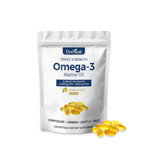 Omega-3 Marine Oil Softgels 1200mg | Lemon Flavor, 60 Count Omega-3 Softgel Supplement Peaceful Pleasures Health and Wellness 1bag 120pcs