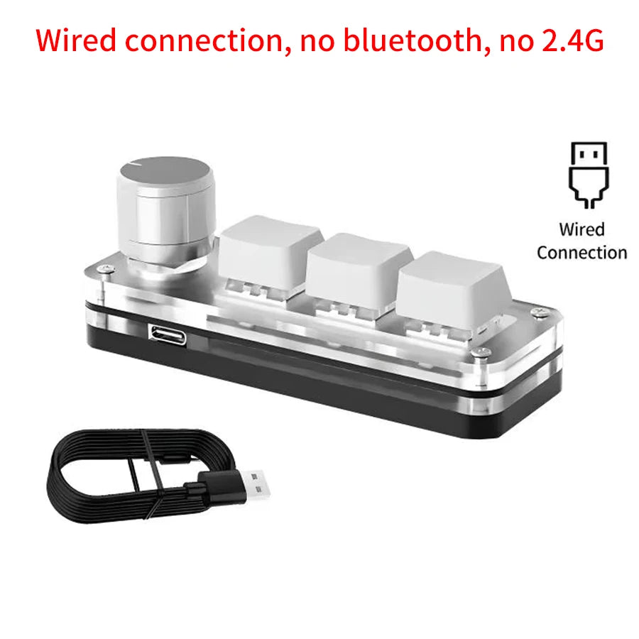 3 Keys 1 Knob Customize Keyboard 2.4G Bluetooth Programming Macro Mechanical Keyboard Hot Plug Keypad Shortcut Key E-sports Game Peaceful Pleasures Health and Wellness White Wired