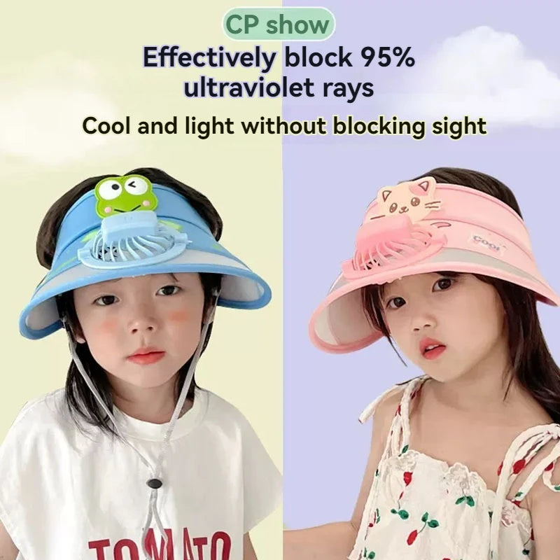 Kids Sun Visor Hat with Fan | 3-Speed USB Rechargeable UV Cap