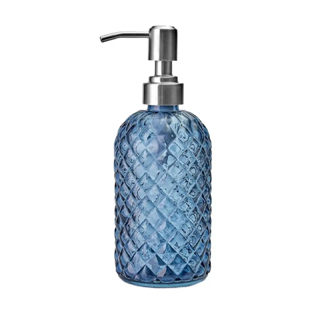 480ml Glass Soap Dispenser – Gem Pattern, Rust-Proof Pump Peaceful Pleasures Health and Wellness D