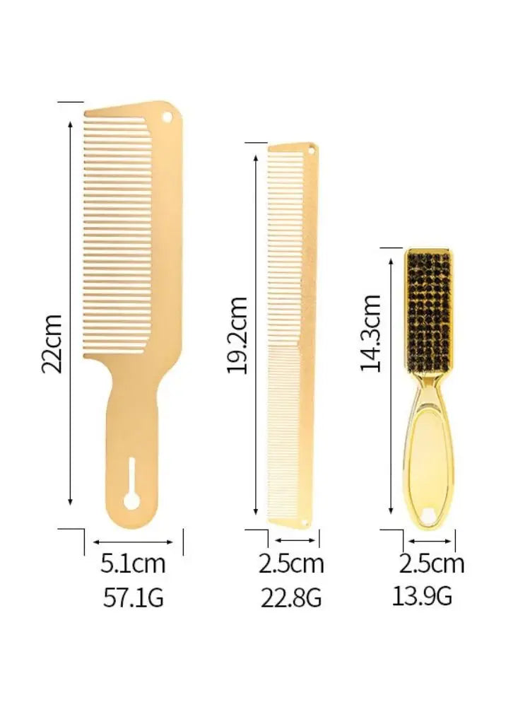 3pcs/Set Plating Gold Hair Clipper Cutting Comb And Brush Set Colorful Barber Comb Neck Duster Brush Set For Barbermen Tools Peaceful Pleasures Health and Wellness 3PCS
