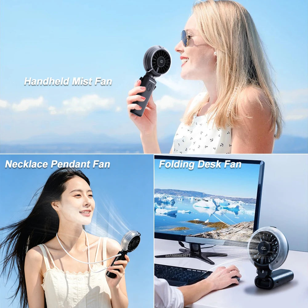 Water Mist Fan Portable Foldable Desktop Fan Rechargeable Handheld Humidifier Fan Air Circulation Fan Outdoor Water Spray Fan Peaceful Pleasures Health and Wellness