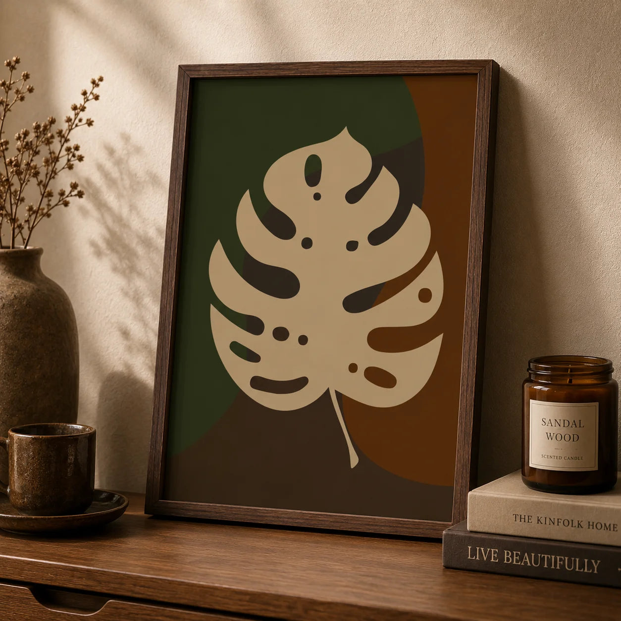 Boho Abstract Wall Art, Vintage Monstera Leaf Botanical Canvas Painting, plant Poster Print for Living Bedroom Room Wall Decor Peaceful Pleasures Health and Wellness