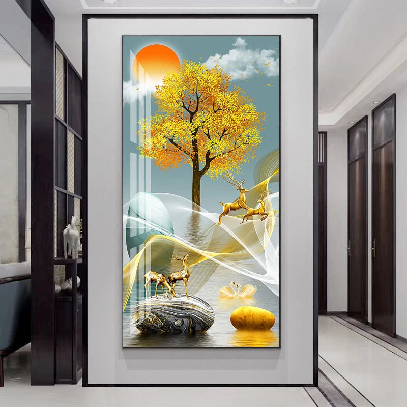 Abstract Luxury Flowers Canvas Painting, Golden Rich Tree, Wall Art Posters Money Tree Prints, Living Room, Porch, Home Decor Peaceful Pleasures Health and Wellness