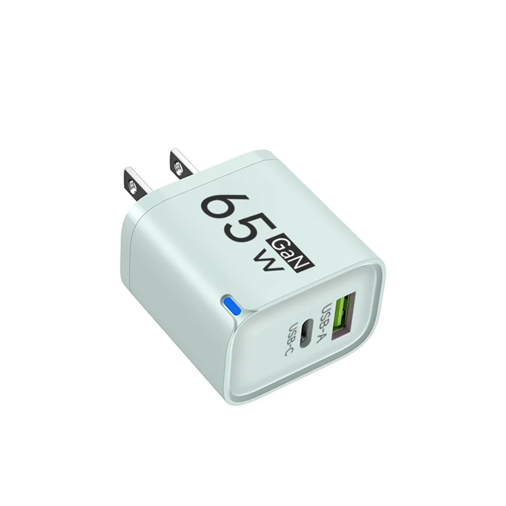 65W GaN Fast Charger 3-Port USB-C PD QC 3.0 Wall Charger