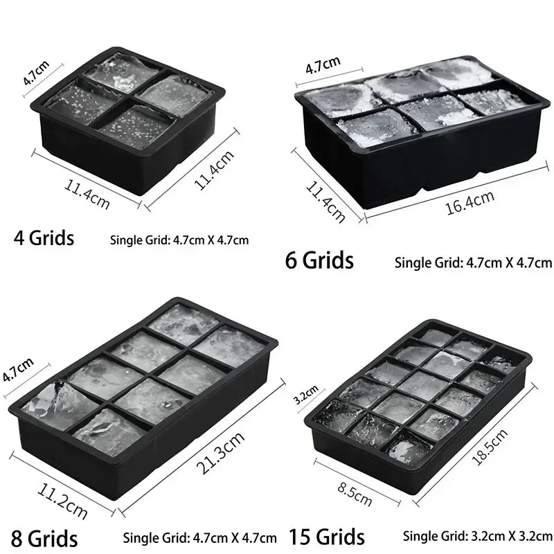 4/6/8/Grid Big Ice Tray Mold Box Large Food Grade Silicone Ice Cube Square Tray Mold Diy Bar Pub Wine Ice Blocks Maker Model Peaceful Pleasures Health and Wellness