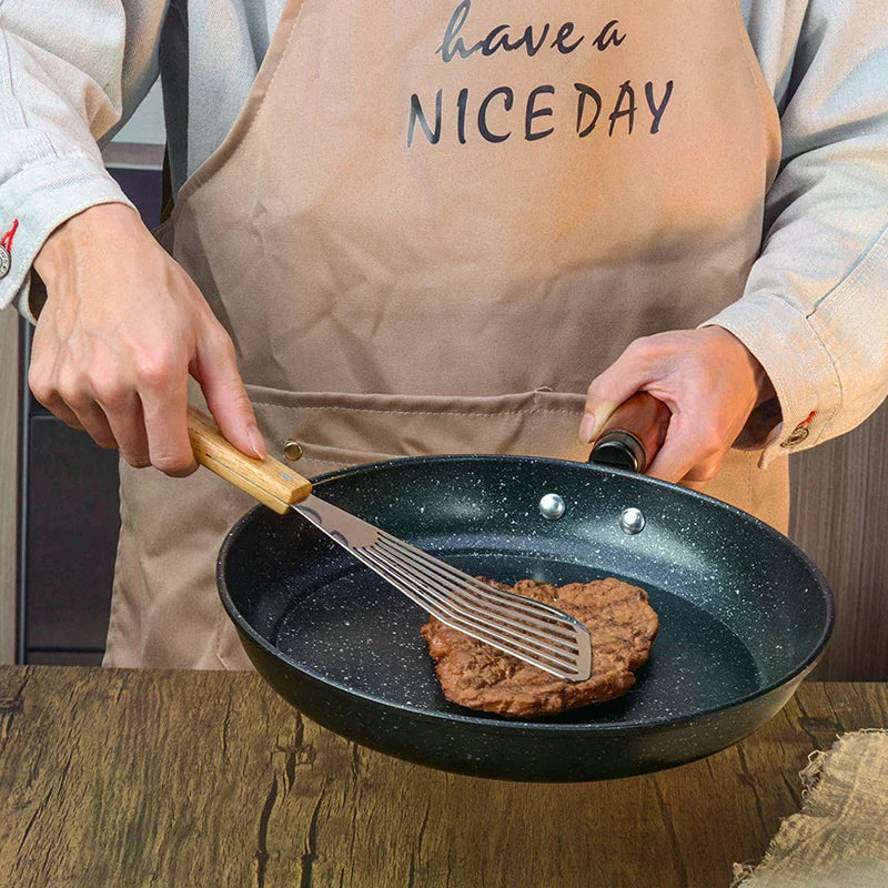Stainless Steel Fish Turner Slotted Spatula | Beech Wood Handle Slotted Spatula Turner Peaceful Pleasures Health and Wellness