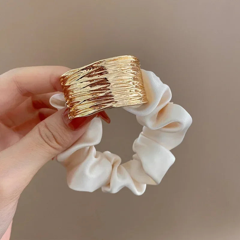 Korean Metal Satin Large Intestine Ring Women Rubber Bands Hair Ties