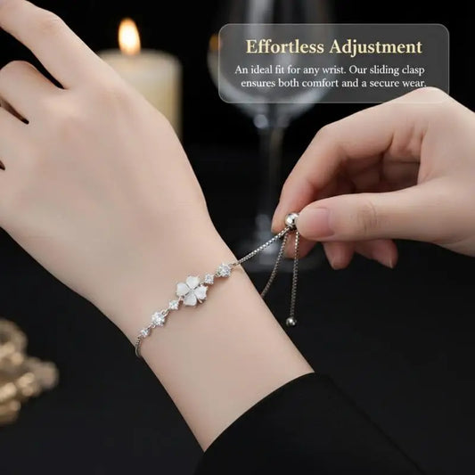 Four Leaf Clover Zircon Opal Charm Bracelet | Adjustable Bangle Charm Bracelet Peaceful Pleasures Health and Wellness