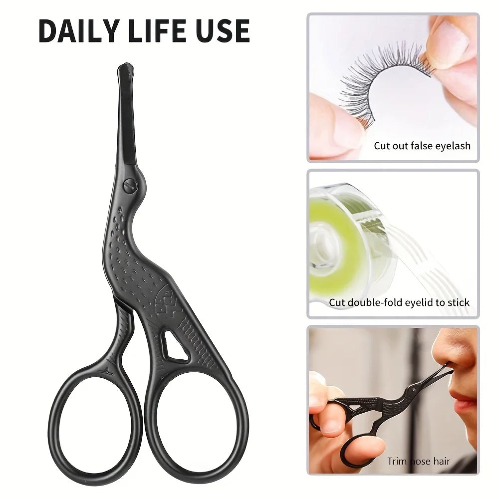 Round Head Stainless Steel Nose Hair Scissors Stork Type BeautyScissors For Eyebrows Nose Hair Beard Ear Hair Eyebrow Scissors Peaceful Pleasures Health and Wellness