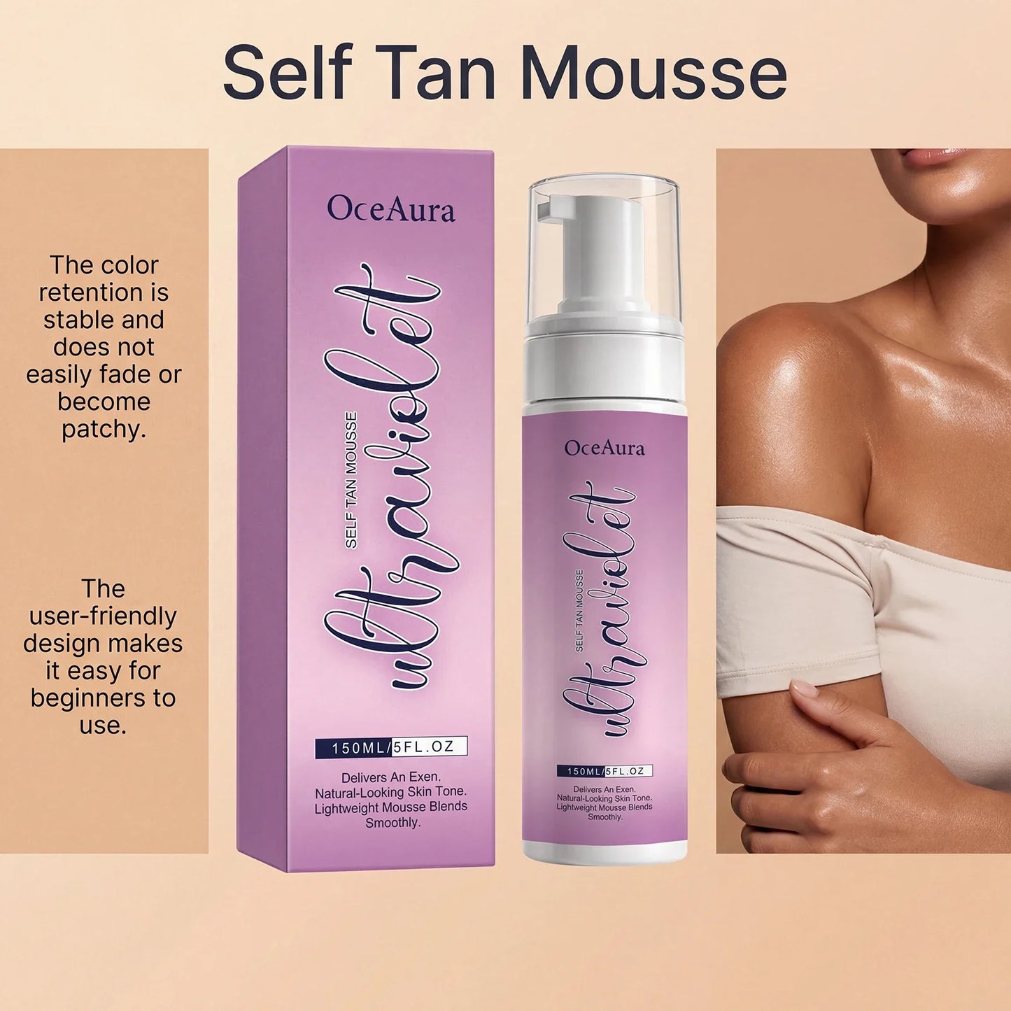 OceAura Self Tanning Mousse – Streak-Free Natural Glow 150ml