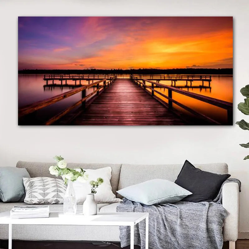 Sunset Beach Large Canvas Wall Art | Landscape Poster No Frame