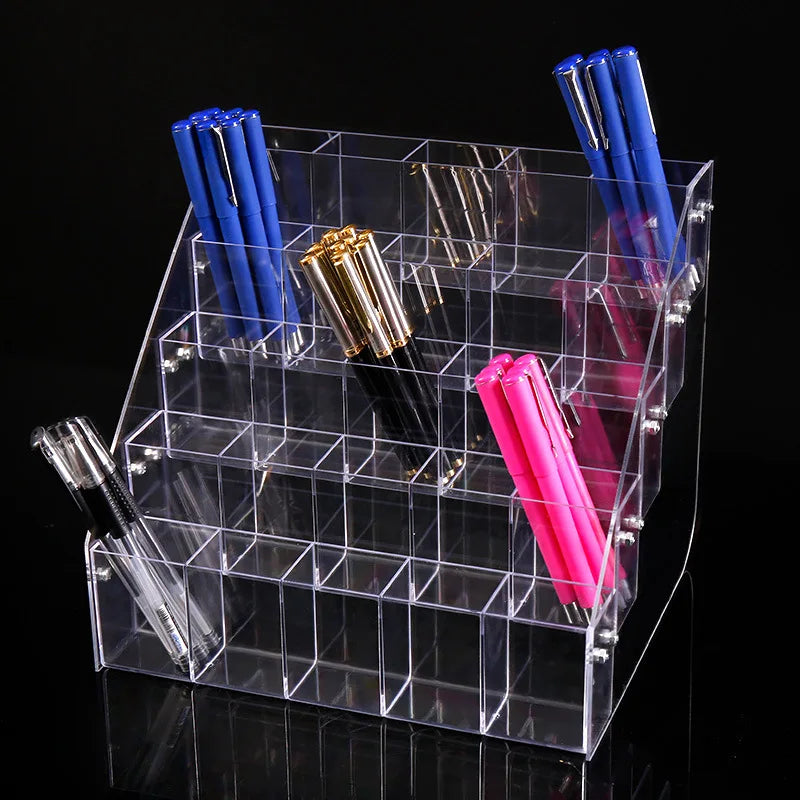 Acrylic Pen Display Stand Store Countertop Pencil Organizer for Ballpoint/Gel Pens Retail Stationery Showcase Multi-Slot Design Peaceful Pleasures Health and Wellness
