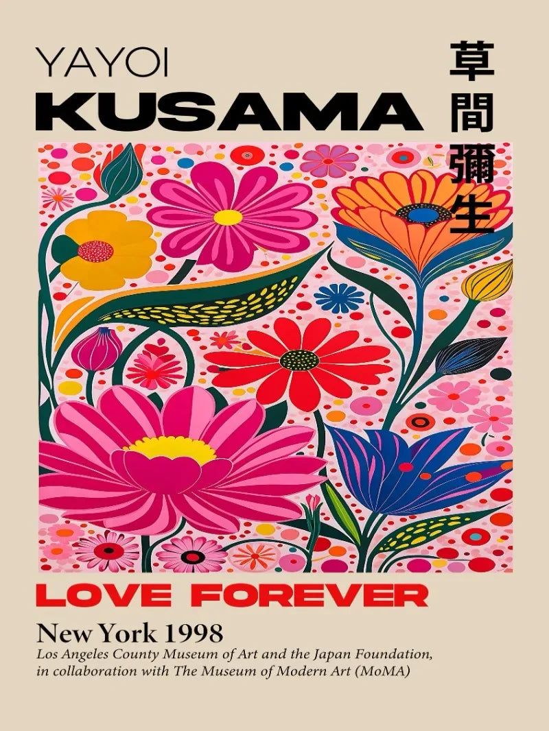 Japanese Abstract Mountain Canvas Wall Art | Yayoi Kusama Style