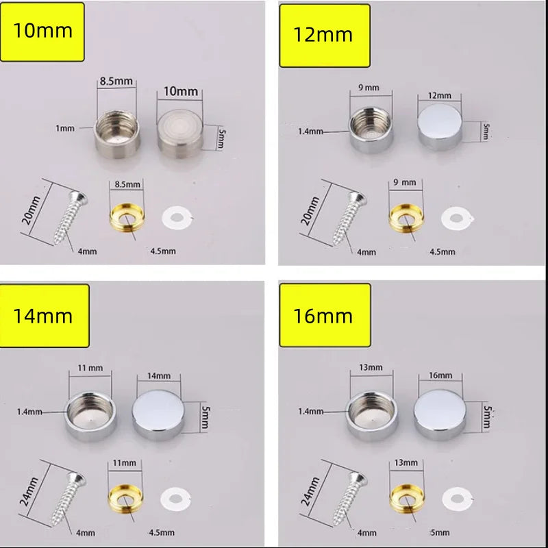 Decorative Mirror Screw Cap Covers | Stainless Steel 10–16mm