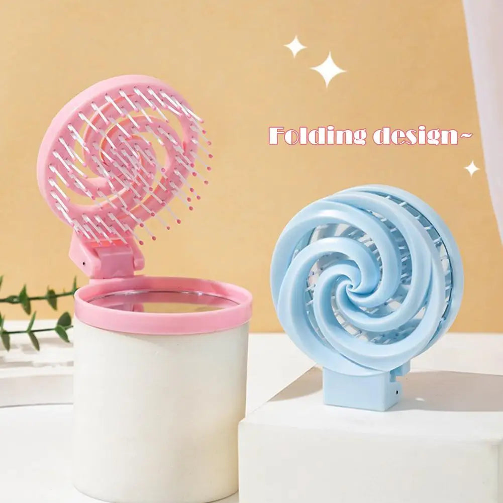 Mini Pocket Mirror Folding Comb Girl Women Portable Round Pocket Small Travel Massage Hair Brush with Mirror Styling Accessories Peaceful Pleasures Health and Wellness