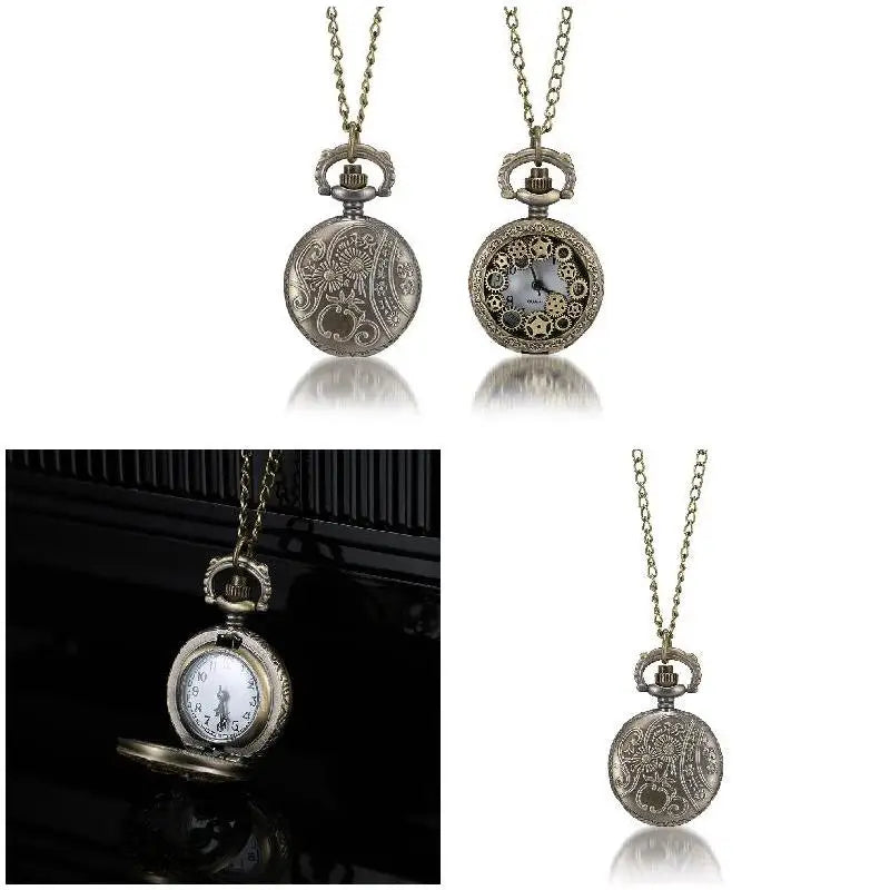 Vintage Quartz Pocket Watch with Chain | Roman Numeral Gift