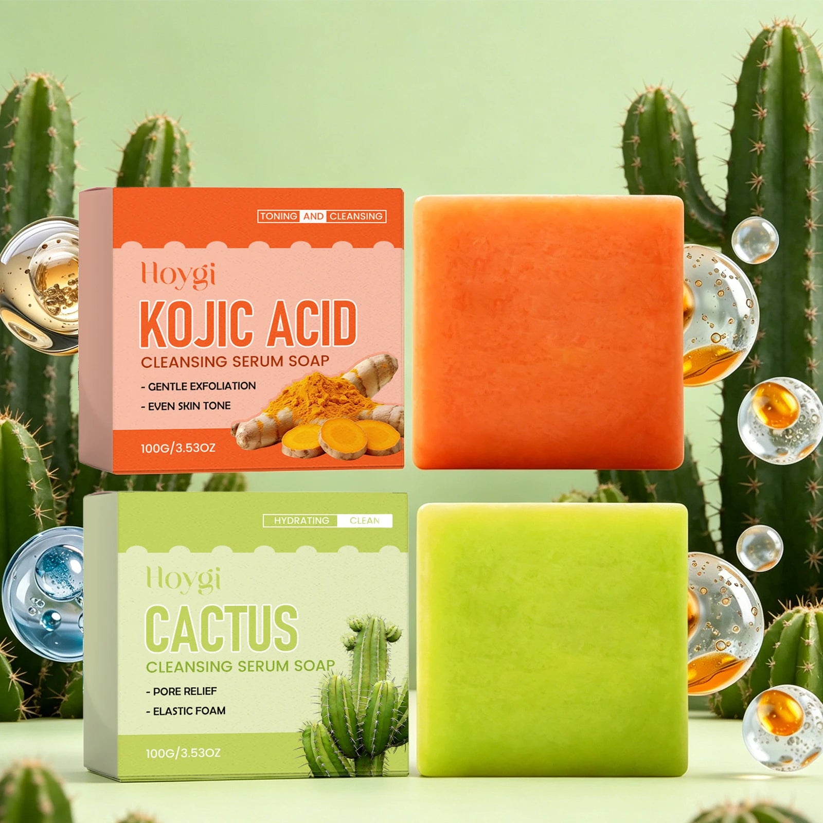 Cactus / Kojic Acid Cleansing Serum Soap Exfoliating Even Skin Tone Brightening Soap Removes Dirt Oil Smooth Hydrated Body Care Peaceful Pleasures Health and Wellness